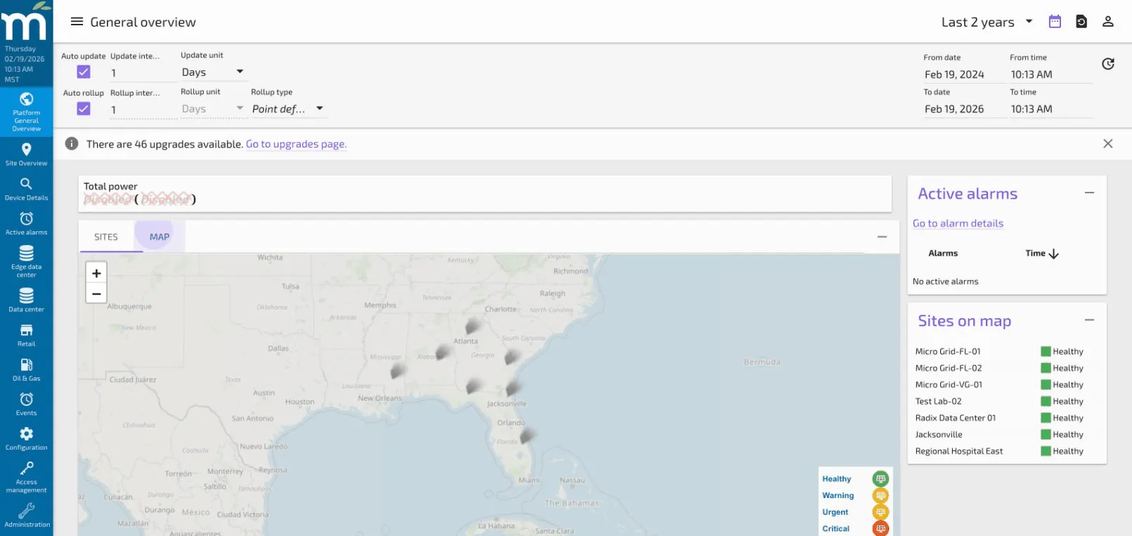 Mango Pi-Portfolio multi-site table showing distributed locations, connection status, and key metrics